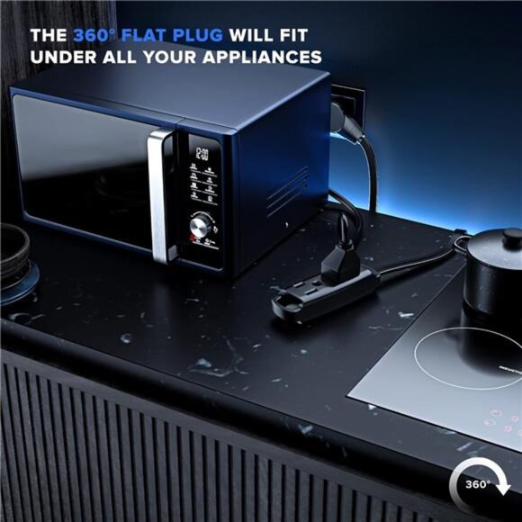 Maximm 360 Degree Rotating Flat Extension Cord 1 Ft Multi 3 Outlet Power Cord - Picture 5 of 7